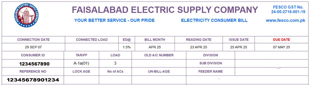 FESCO online Bill Reference number