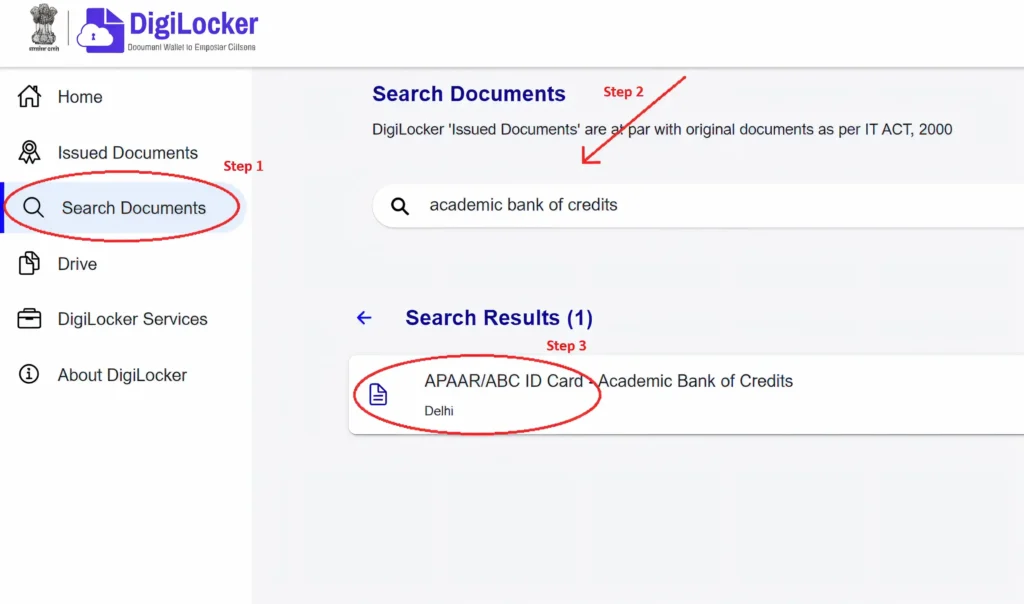 Search for ABC ID Card via DigiLocker